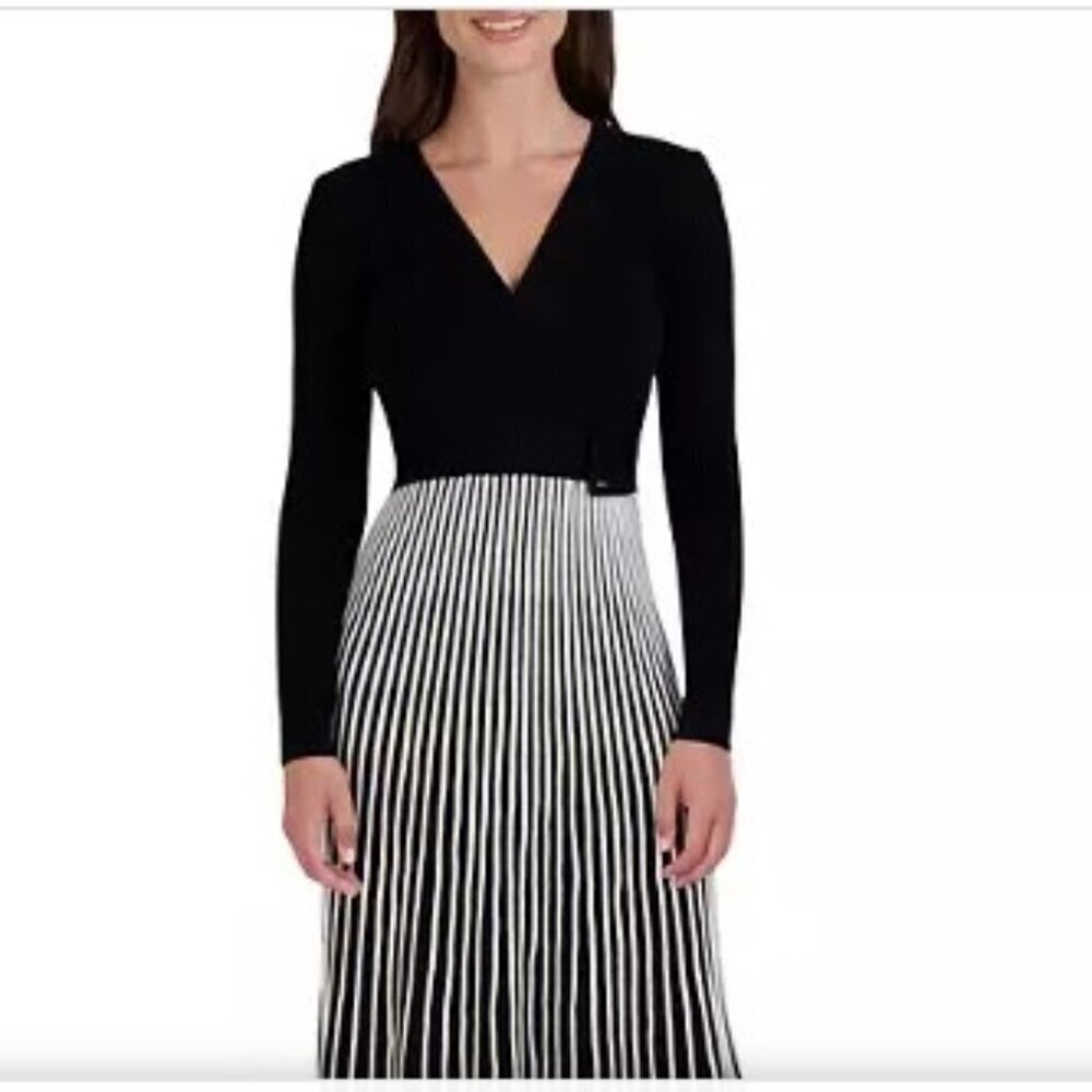 Robbie Bee Women's Rib Pleated Belted Dress Size Small - Picture 1 of 8
